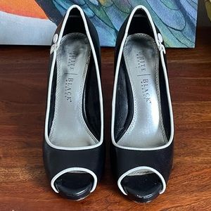 WHBM Black and White Peep Toe Heels